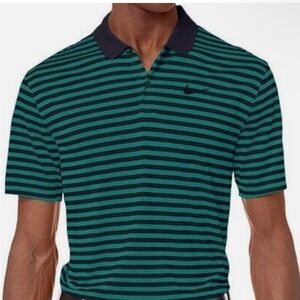 Nike Men's Golf Black and Green Striped Polo